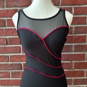 Robby Len Scoopback Black Red One Piece SwimSuit Size 8
